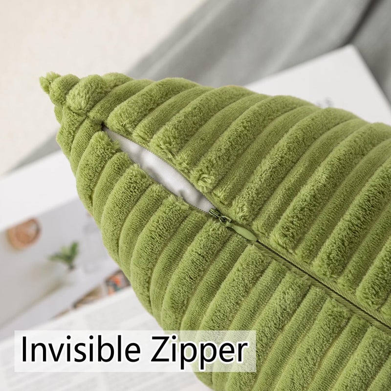 UGS UGASA UGASA Pack of 2, Velvet Pillow Covers Striped, Soft Textured Throw Cushion Case Set, Accent Corduroy Lumbar Pillowcases with Hidden Zipper for Home Decor Indoor Outdoor (12"x20", Green) - Image 3